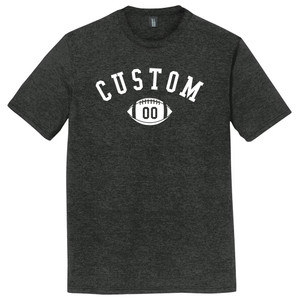Custom Text Name Arched over Football With Custom Number In Ball Mens Tri-Blend DTG T-shirt - Black Heather