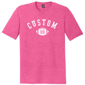 Custom Text Name Arched over Football With Custom Number In Ball Mens Tri-Blend DTG T-shirt - Fuchsia Heather