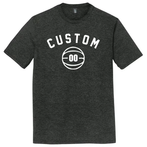 Custom Text Name Arched White Font With Custom Number In Basketball Mens Tri-Blend DTG T-shirt - Black Heather
