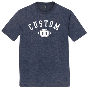 Custom Text Name Arched over Football With Custom Number In Ball Mens Tri-Blend DTG T-shirt - Navy Blue