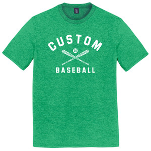 Custom Text Name Arched over Crossed Bat and Baseball With Custom Number In Ball Mens Tri-Blend DTG T-shirt - Green Kelly