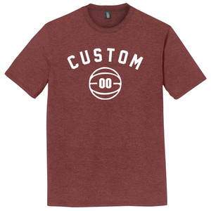 Custom Text Name Arched White Font With Custom Number In Basketball Mens Tri-Blend DTG T-shirt - Maroon Heather