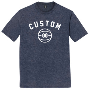 Custom Text Name Arched White Font With Custom Number In Basketball Mens Tri-Blend DTG T-shirt - Navy Blue