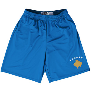 Kosovo Country Flag Lacrosse Shorts Made In USA - Kosovo Flag Color