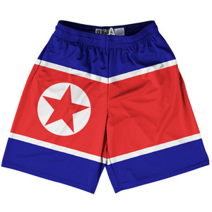 North Korea Country Flag Lacrosse Shorts Made In USA - North Korea Flag Color