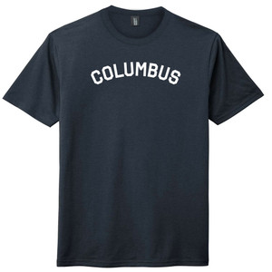 Columbus Text White Font Mens Tri-Blend DTG T-shirt - Navy Blue Solid