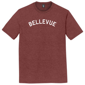 Bellevue Text White Font Mens Tri-Blend DTG T-shirt - Maroon Heather