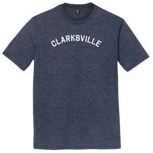Clarksville Text White Font Mens Tri-Blend DTG T-shirt - Navy Blue Heather