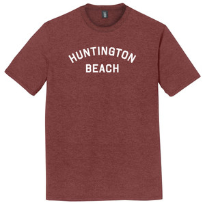 Huntington Beach Text White Font Mens Tri-Blend DTG T-shirt - Maroon Heather