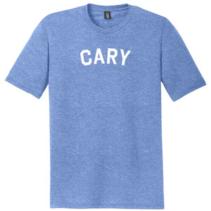 Cary Text White Font Mens Tri-Blend DTG T-shirt - Blue Heather