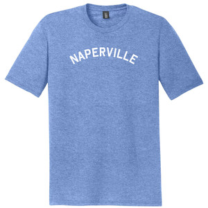 Naperville Text White Font Mens Tri-Blend DTG T-shirt - Blue Heather