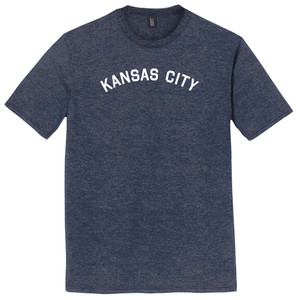 Kansas City Text White Font Mens Mens Tri-Blend DTG T-shirt - Navy Blue Heather