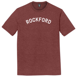 Rockford Text White Font Mens Tri-Blend DTG T-shirt - Maroon Heather