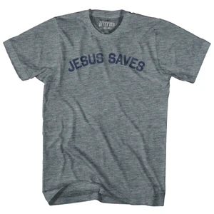 Jesus Saves T-Shirt - Athletic Grey Tri-Blend - Men's Medium - Final Sale - M26