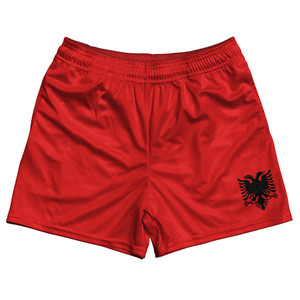 Albania Country Flag Rugby Shorts - Red & Black