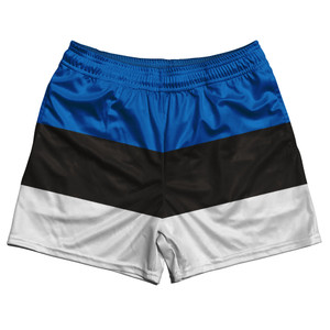 Estonia Country Flag Rugby Shorts - Blue & Black & White