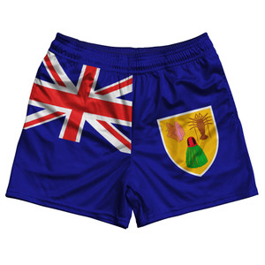 Turks And Caicos Islands Country Flag Rugby Shorts - Blue & White & Red