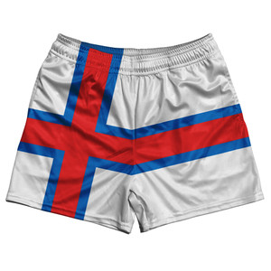 Faroe Islands Country Flag Rugby Shorts - White & Blue & Red