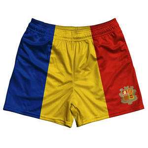 Andorra Country Flag Rugby Shorts - Navy & Yellow & Red