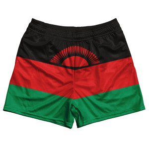 Malawi Country Flag Rugby Shorts - Black & Red & Green