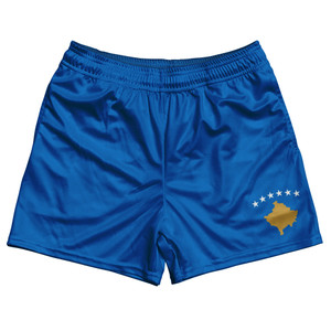 Kosovo Country Flag Rugby Shorts - Blue & Gold & White