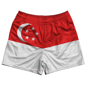 Singapore Country Flag Rugby Shorts - Red & White