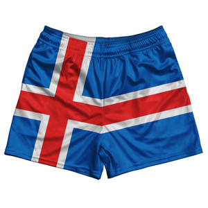 Iceland Country Flag Rugby Shorts - Blue & White & Red