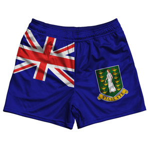 British Virgin Islands Country Flag Rugby Shorts - Blue & White & Red