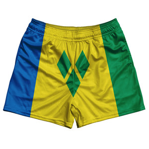 Saint Vincent And The Grenadines Country Flag Rugby Shorts - Blue & Yellow & Green