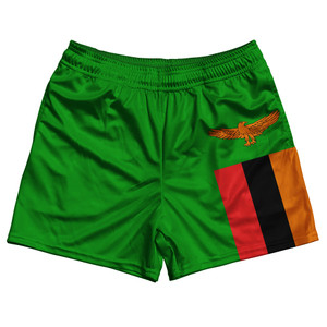Zambia Country Flag Rugby Shorts - Green & Red & Black