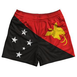 Papua New Guinea Country Flag Rugby Shorts - Black & Red & Yellow