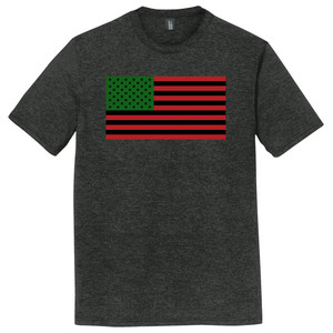 African American Flag 12 Inches Art Mens Tri-Blend DTG T-shirt - Black Heather