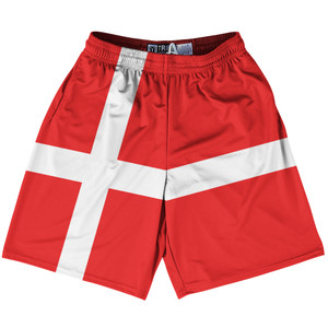 Denmark Country Flag Lacrosse Shorts - Red & White