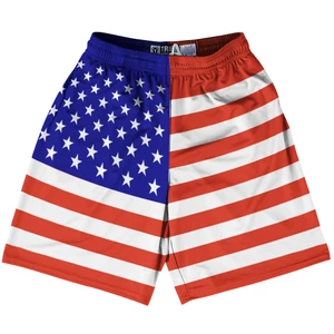 United States Country Flag Lacrosse Shorts - Red & White & Blue