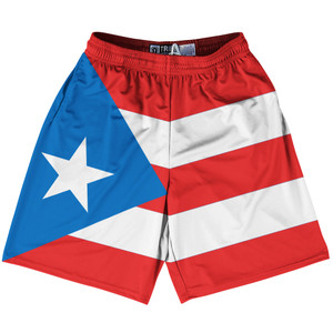 Puerto Rico Country Flag Lacrosse Shorts - Red & White & Blue