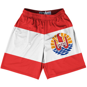 Tahiti Country Flag Lacrosse Shorts - Red & White