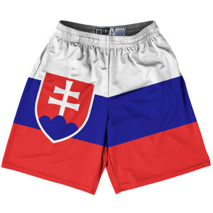 Slovakia Country Flag Lacrosse Shorts - White & Blue & Red
