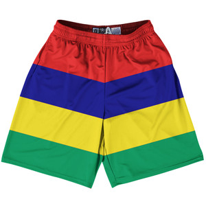 Mauritius Country Flag Lacrosse Shorts - Red & Blue & Yellow