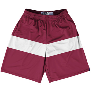 Latvia Country Flag Lacrosse Shorts - Dark Red & White