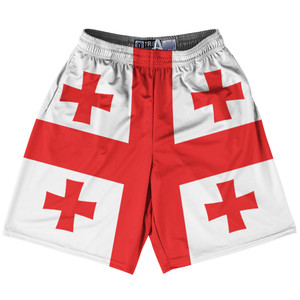 Georgia Country Flag Lacrosse Shorts - White & Red