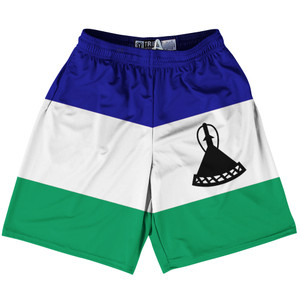 Lesotho Country Flag Lacrosse Shorts - Blue & White & Green