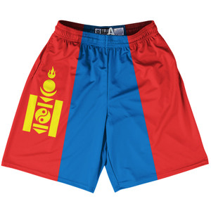 Mongolia Country Flag Lacrosse Shorts - Red & Blue & Yellow