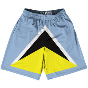 Saint Lucia Country Flag Lacrosse Shorts - Blue & Black & White