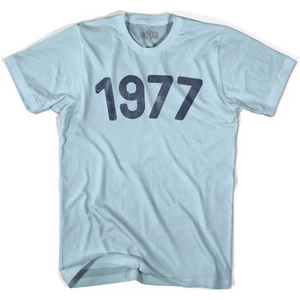 1977 Year Celebration Cotton T-Shirt -  Light Blue - Men's Small - Final Sale - M46