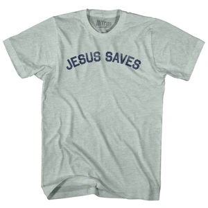 Jesus Saves Tri-Blend Mens T-shirt  - Athletic Cool Grey - L - FINAL SALE - M20