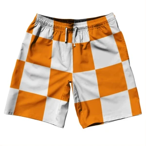Checkerboard 2.5 Inches Swim Shorts 7"  - Orange Tennessee and White - SMALL - FINAL SALE - V1