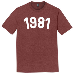 1981 Year Celebration Mens Tri-Blend DTG T-shirt - Maroon Heather