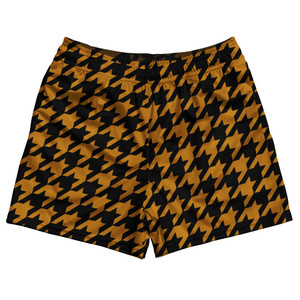 Orange Burnt And Black Houndstooth Gym Short 5 Inch Inseam With Pockets - Orange Burnt And Black