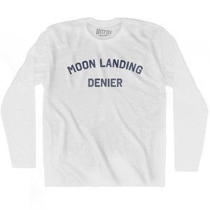 Moon Landing Denier Adult Cotton Long Sleeve T-shirt - White