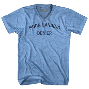 Moon Landing Denier Adult Tri-Blend V-neck T-shirt - Athletic Blue Moon Landing Denier Adult Tri-Blend V-neck T-shirt - Athletic Blue